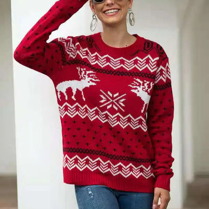 Jersey de manga larga de punto navideño para mujer 