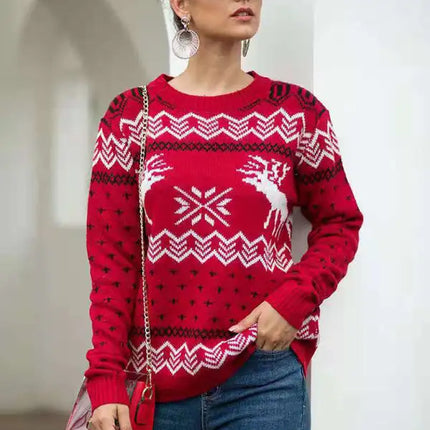 Jersey de manga larga de punto navideño para mujer 
