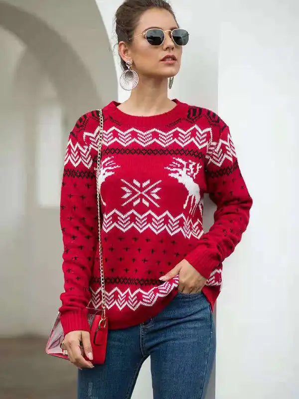 Jersey de manga larga de punto navideño para mujer 