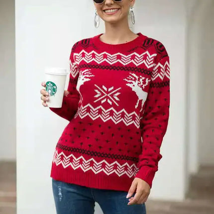 Jersey de manga larga de punto navideño para mujer 