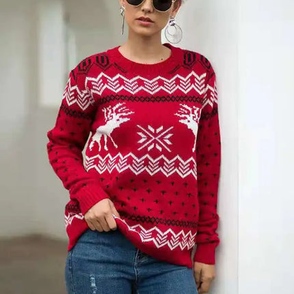 Jersey de manga larga de punto navideño para mujer 