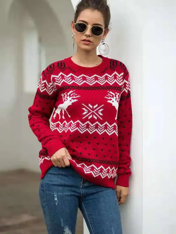 Jersey de manga larga de punto navideño para mujer 