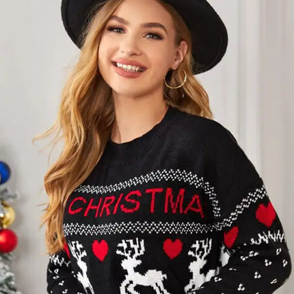 Jersey de manga larga de punto navideño para mujer 