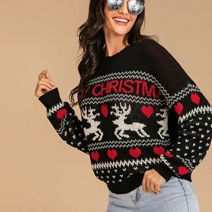 Jersey de manga larga de punto navideño para mujer 