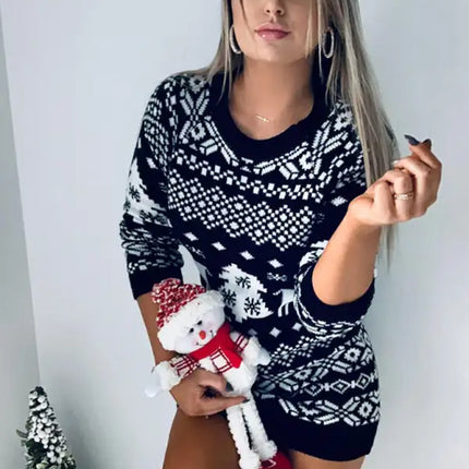 Women's pullover Christmas long sleeve sweater dress