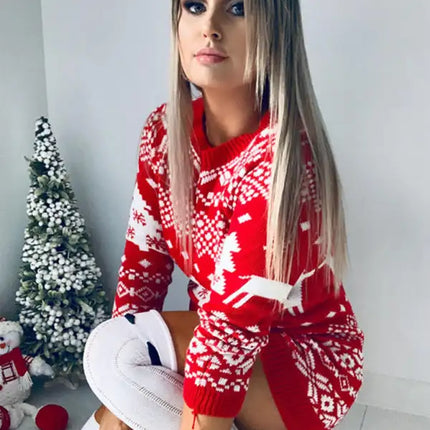 Women's pullover Christmas long sleeve sweater dress