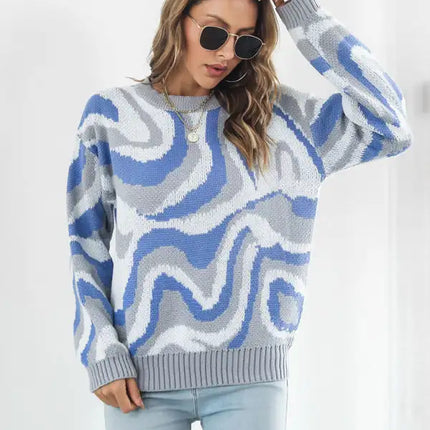 Suéter con mangas y hombros caídos en jacquard teñido anudado para mujer 