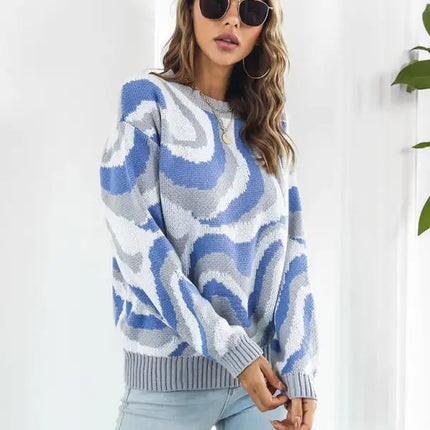 Suéter con mangas y hombros caídos en jacquard teñido anudado para mujer 