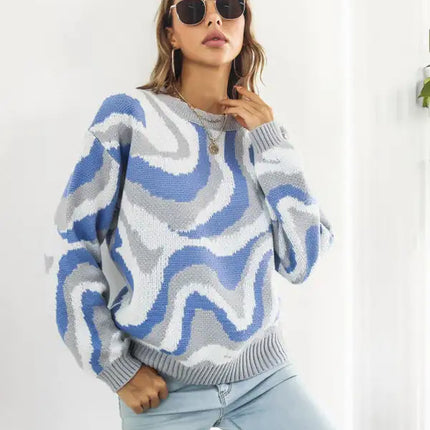 Suéter con mangas y hombros caídos en jacquard teñido anudado para mujer 