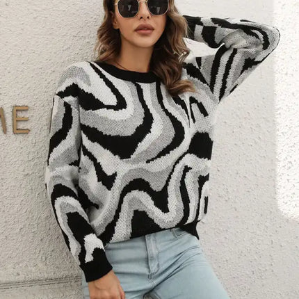 Suéter con mangas y hombros caídos en jacquard teñido anudado para mujer 