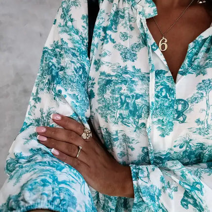 Women’s Printed Long Sleeve Ruffled Maxi Dress