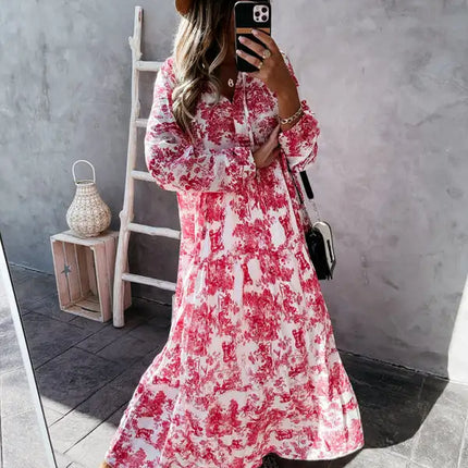 Women’s Printed Long Sleeve Ruffled Maxi Dress