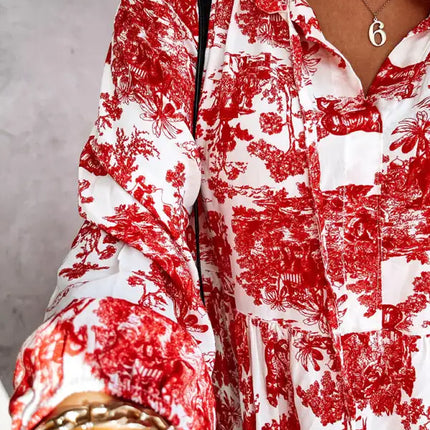 Women’s Printed Long Sleeve Ruffled Maxi Dress