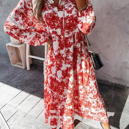Women’s Printed Long Sleeve Ruffled Maxi Dress