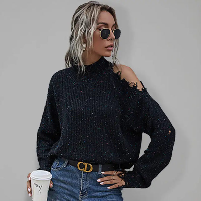 Suéter súper chic con cuello simulado y mangas largas con abertura en los hombros para mujer 