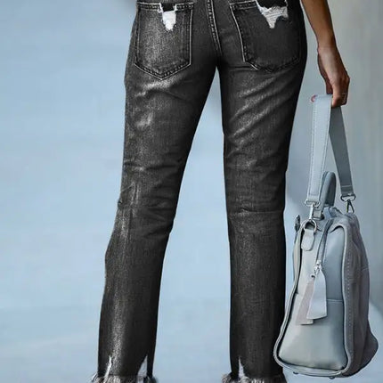 Women’s Rip Vibes Distressed Straight Leg Denim Jeans