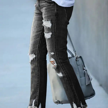 Women’s Rip Vibes Distressed Straight Leg Denim Jeans