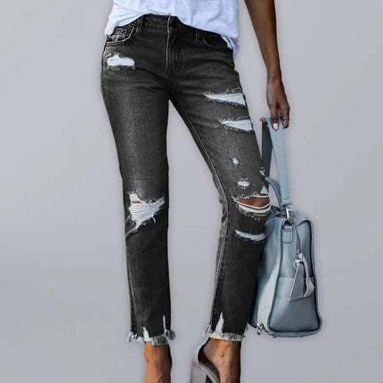 Women’s Rip Vibes Distressed Straight Leg Denim Jeans