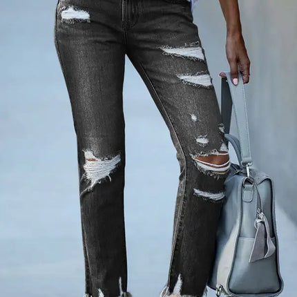 Women’s Rip Vibes Distressed Straight Leg Denim Jeans