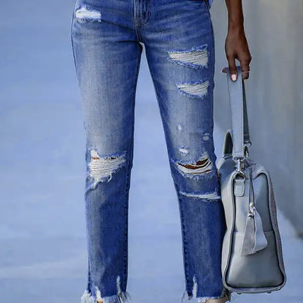 Women’s Rip Vibes Distressed Straight Leg Denim Jeans