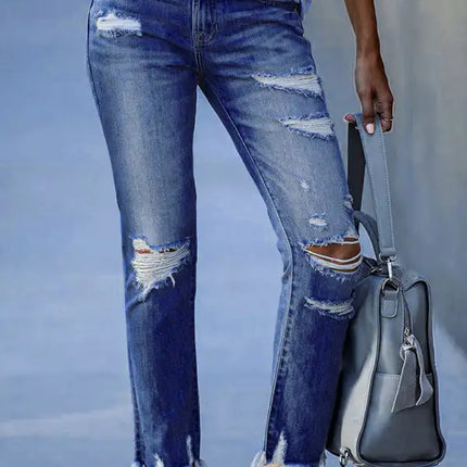 Women’s Rip Vibes Distressed Straight Leg Denim Jeans