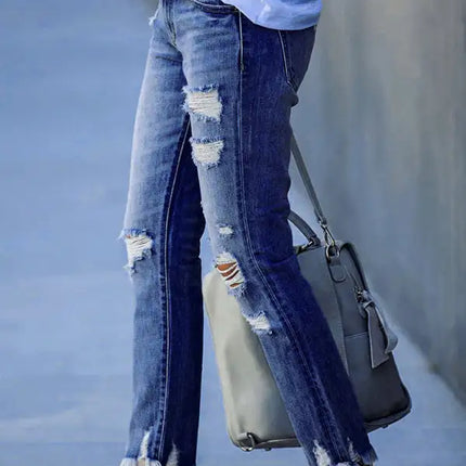 Women’s Rip Vibes Distressed Straight Leg Denim Jeans