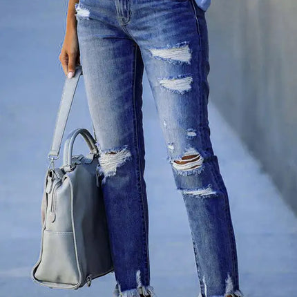 Women’s Rip Vibes Distressed Straight Leg Denim Jeans