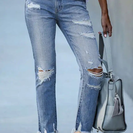 Women’s Rip Vibes Distressed Straight Leg Denim Jeans