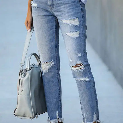 Women’s Rip Vibes Distressed Straight Leg Denim Jeans