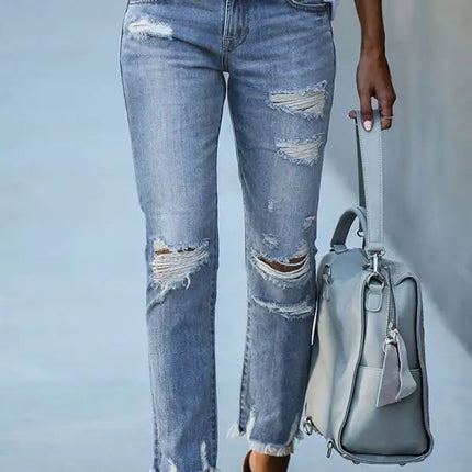 Women’s Rip Vibes Distressed Straight Leg Denim Jeans