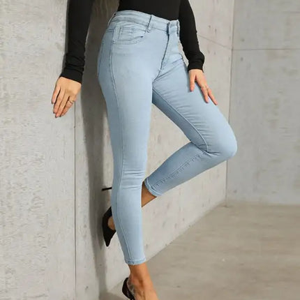Women’s Basic High Waisted Denim Skinny Jeans With High Ankle Cut