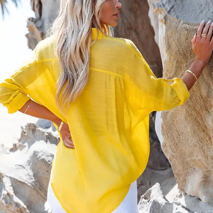 Women’s Solid Color Front Button Closure Long Sleeves Shirt