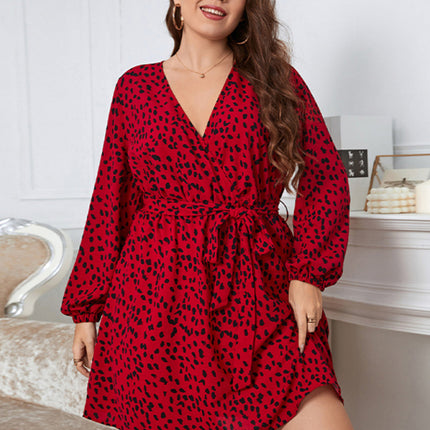 Vestido de lentejuelas envolvente con estampado animal sintético de manga larga para mujer talla grande 