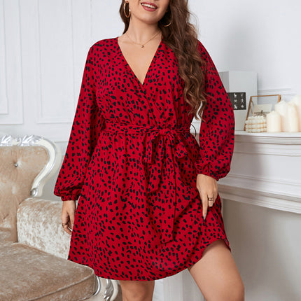 Vestido de lentejuelas envolvente con estampado animal sintético de manga larga para mujer talla grande 