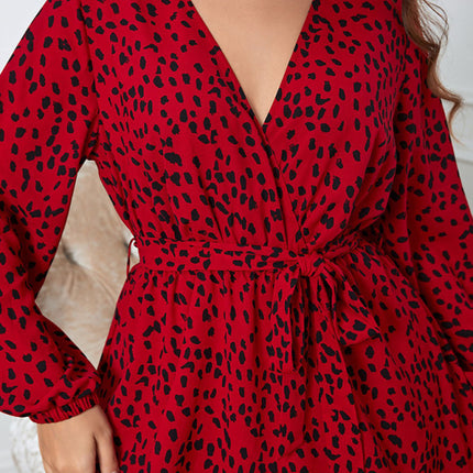 Vestido de lentejuelas envolvente con estampado animal sintético de manga larga para mujer talla grande 