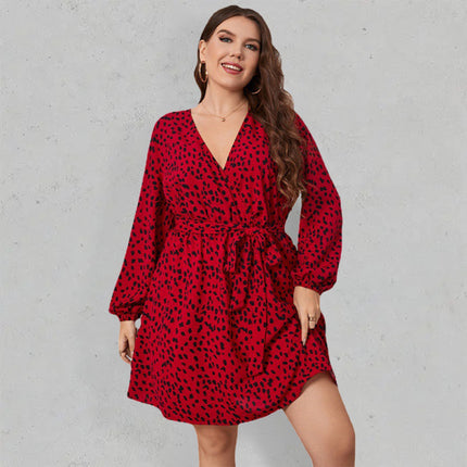 Vestido de lentejuelas envolvente con estampado animal sintético de manga larga para mujer talla grande 