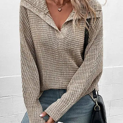 Nuevo suéter con solapa de manga larga de color sólido para mujer 