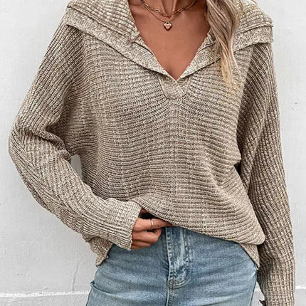 Nuevo suéter con solapa de manga larga de color sólido para mujer 