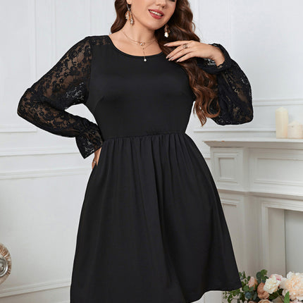 Vestido elegante de talla grande con encaje de color liso para mujer 