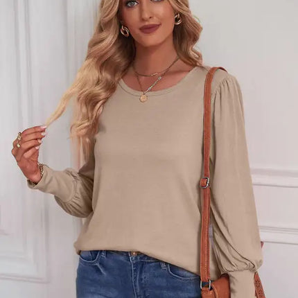 European and American Foreign Trade Loose Casual Puff Sleeve Button Long Sleeve T-Shirt