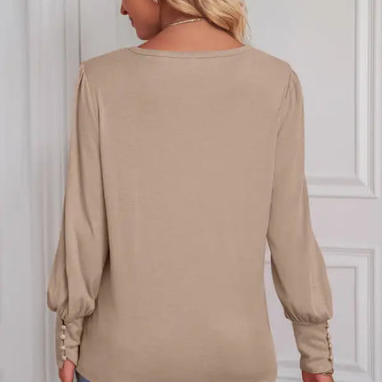 European and American Foreign Trade Loose Casual Puff Sleeve Button Long Sleeve T-Shirt