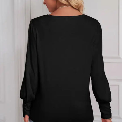 European and American Foreign Trade Loose Casual Puff Sleeve Button Long Sleeve T-Shirt