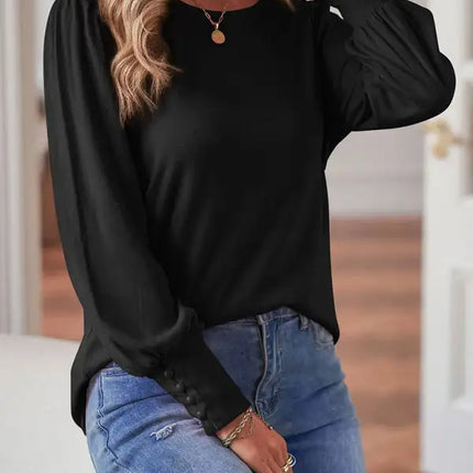 European and American Foreign Trade Loose Casual Puff Sleeve Button Long Sleeve T-Shirt