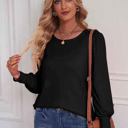 European and American Foreign Trade Loose Casual Puff Sleeve Button Long Sleeve T-Shirt
