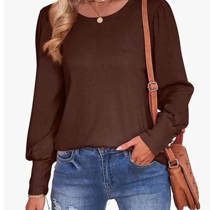 European and American Foreign Trade Loose Casual Puff Sleeve Button Long Sleeve T-Shirt
