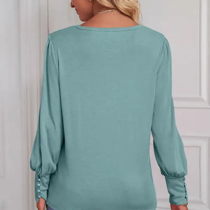 European and American Foreign Trade Loose Casual Puff Sleeve Button Long Sleeve T-Shirt