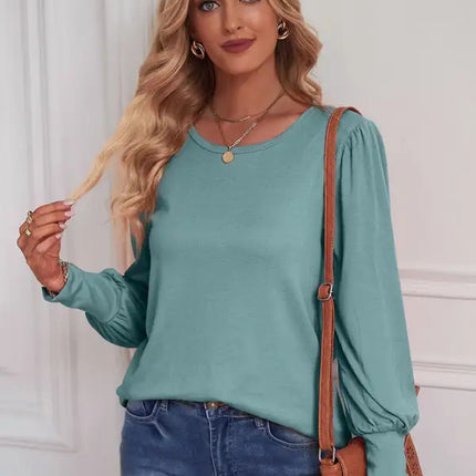 European and American Foreign Trade Loose Casual Puff Sleeve Button Long Sleeve T-Shirt