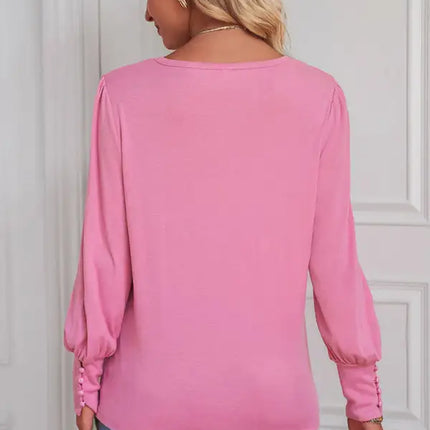 European and American Foreign Trade Loose Casual Puff Sleeve Button Long Sleeve T-Shirt