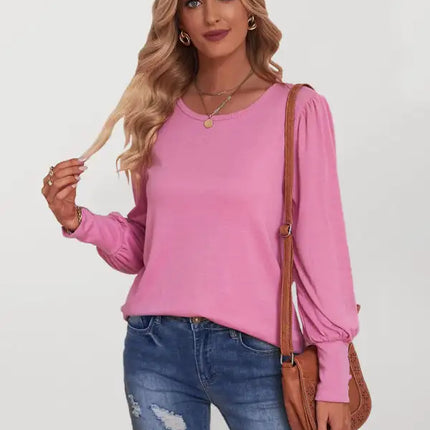 European and American Foreign Trade Loose Casual Puff Sleeve Button Long Sleeve T-Shirt