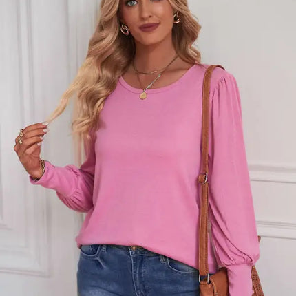 European and American Foreign Trade Loose Casual Puff Sleeve Button Long Sleeve T-Shirt